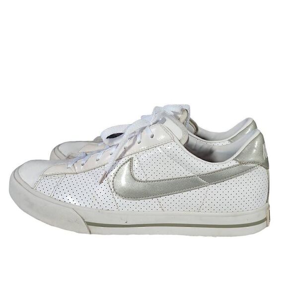 Nike Women's White And Silver Sweet Classic Patent Perforated Sneakers Size 8.5 - Picture 2 of 9